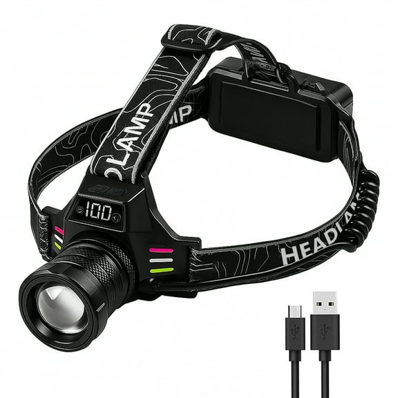 Headlamp,30W LED Power,Smart Sensor and Hands,Free Control, Fast - Charging,IPX4 Waterproof Rating,90° Adjustable Lamp Head