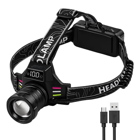 Headlamp, 30W LED Power, Smart Sensor and Hands,Free Control, Fast - Charging,IPX4 Waterproof Rating, 90° Adjustable Lamp Head