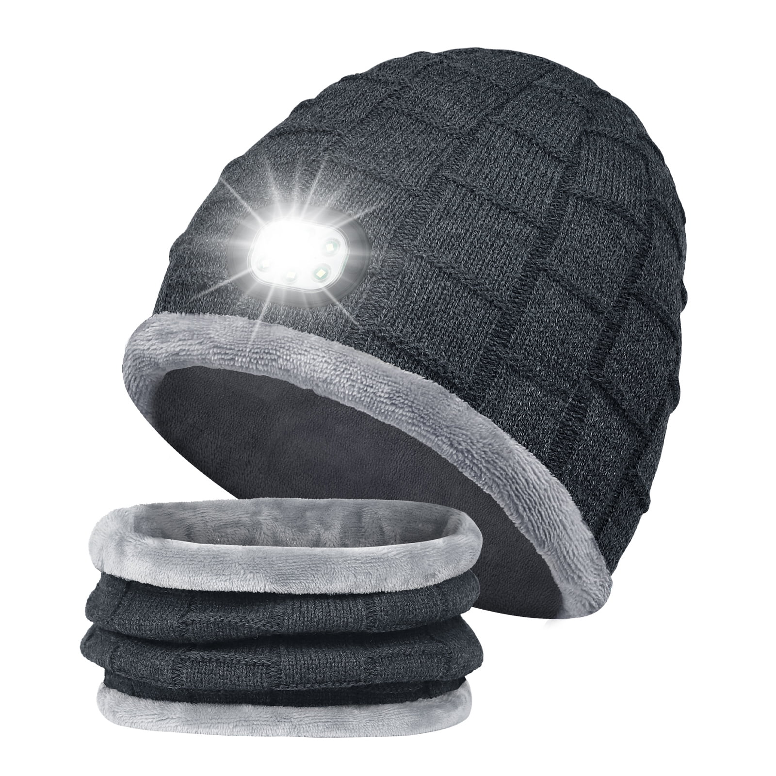 ATNKE LED Lighted Beanie Hat And Scarf Suit,USB Rechargeable 4