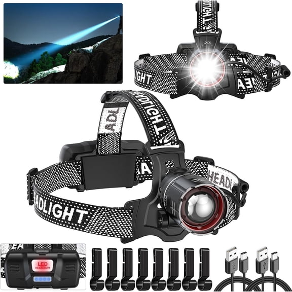 Headlamp   Bright, 2  High Lumen   Lamp with Motion Sensor, 5 Modes Zoomable  Light for Forehead, 90? Adjustable,  Headlamps for  Hard Hat Light Camping