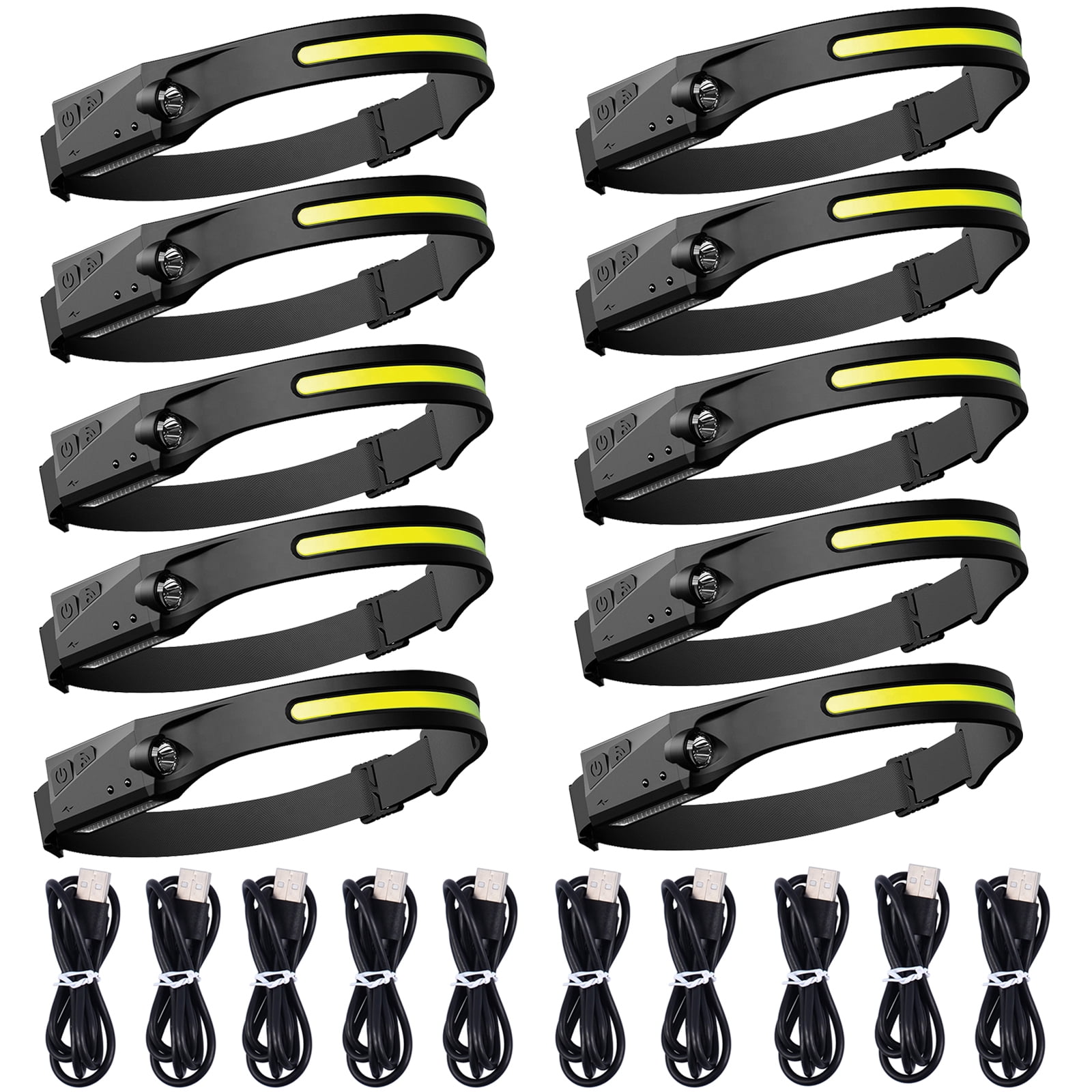 Headlamp Flashlight, 5 Modes Motion Sensor Rechargeable Headlight for Adults & Kids, 230° Wide Beam 350 High Lumens Bright IPX4 Head Lamp 10 Pack