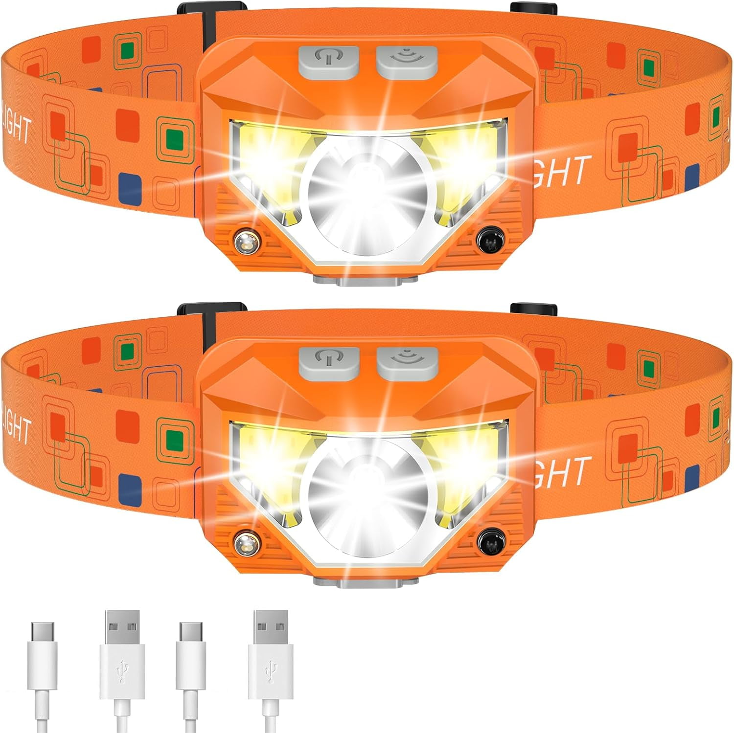 Headlamp Flashlight, Lumen Ultra-Light Bright LED Rechargeable Headlight with White Red Light, 2-Pack Waterproof Motion Sensor Head Lamp,8 Modes for Outdoor Camping Running Hiking Fishing