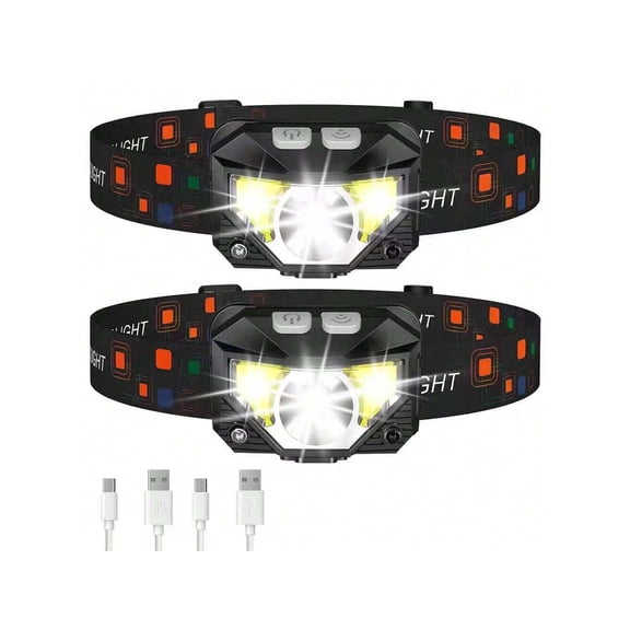 Headlamp Flashlight, Lumen Ultra-Light Bright LED Rechargeable Headlight with White Red Light, 2-Pack Waterproof Motion Sensor Head Lamp,8 Modes for Outdoor Camping Running