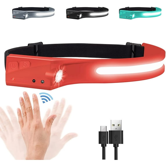 Headlamp Flashlight, Rechargeable LED Headlamps 1200Lumens 2 COB 230°Wide Beam Headlight with Motion Sensor Bright 5 Modes Lightweight Waterproof Head Lamp for Outdoor Running, Camping Hiking