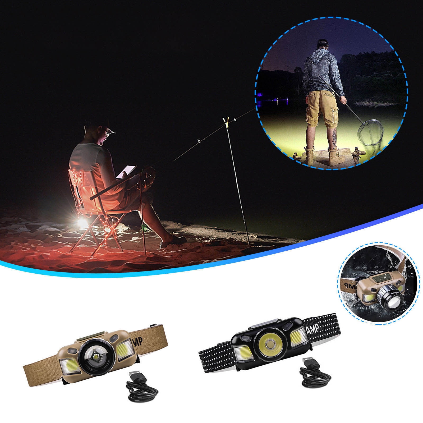 Headlamp Flashlight,Ultra-Light Bright LED Rechargeable Headlight with White Red Light,2-Pack Waterproof Motion Sensor Head Lamp,4 Mode for Outdoor Camping Running Hiking Fishing
