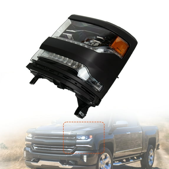 Headlamp For 2016-2018 Chevy Silverado 1500 Black FULL LED DRL Headlight Driver