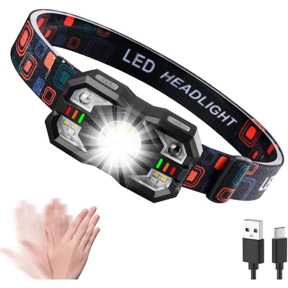 Headlamp Rechargeable, 1200 Lumen Super Bright LED Headlight Motion Sensor, 10 Mode Lightweight Headlamp Flashlight with Red Light, for Hiking Running Fishing Cycling Camping