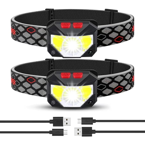 Headlamp Rechargeable 2 Pack, Bright LED Head Lamp Outdoor 1100 Lumen Headlight with White Red Light, Motion Sensor Waterproof 8 Modes Headlamps Flashlights for Running Cycling ~
