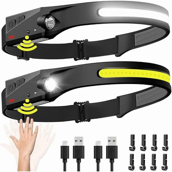 Headlamp Rechargeable, 230 ° Wide Beam Head Lamp LED with Motion Sensor for Adults - Camping Accessories Gear, Waterproof Head Light Flashlight for Hiking, Running, Repairing, Fishing, Cycling
