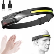 Headlight Rechargeable, 350 Lumen 230 Wide Angle Motion Sensor Headlamp Flashlight, Waterproof COB XPE LED Headlight 5 Modes, Head Lights for Camping Cycling Running Fishing