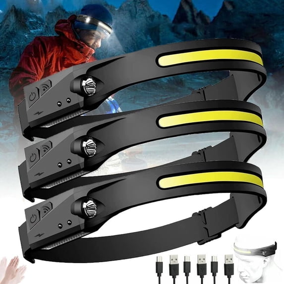 Headlamp Rechargeable 230° Wide Beam Head Lamp LED with Motion Sensor, Odelfistrip Light Pro Headlamp, Weatherproof, Lightweight Head Light Flashlight for Hardhat, Camping, Running, Hiking