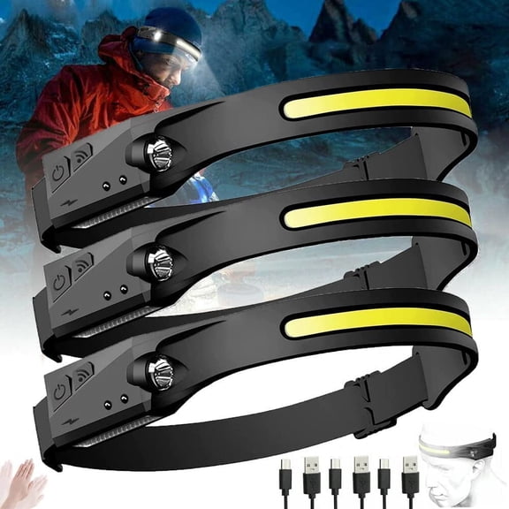 Headlamp Rechargeable 230 Wide Beam Head Lamp LED with Motion Sensor, Odelfistrip Light Pro Headlamp, Weatherproof, Lightweight Head Light Flashlight for Hardhat, Camping, Running, Hiking