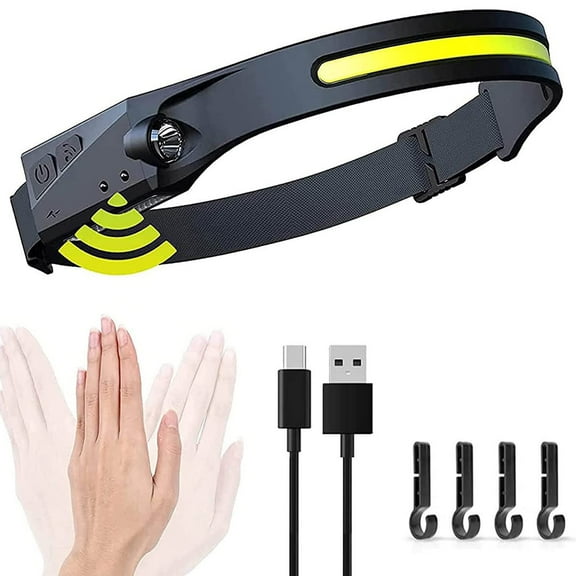 Headlamp Rechargeable, 230 Wide Beam Head Lamp Led with Motion Sensor for Adults,Hard Hat Light,Outdoor Waterproof Headlight for Outdoor Running,Hiking, Working, Cycling (1PCS)