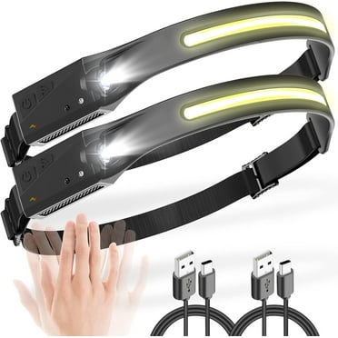 Headlamp Rechargeable, 230° Wide Beam Head Lamps LED Super Bright, Rechargeable Headlamp Flashlight USB C, Motion Sensor Head Lights for Forehead, 5 Modes Hard Hat Headlamp for Adults Running Camping