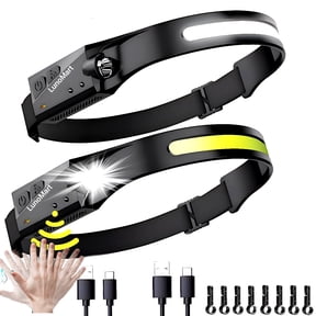 Headlamp Rechargeable 2PCS, 230 Wide Beam Head Lamp LED with Motion Sensor for Adults - Camping Accessories Gear, Waterproof Head Light Flashlight for Hiking, Running, Repairing, Fishing, Cycling