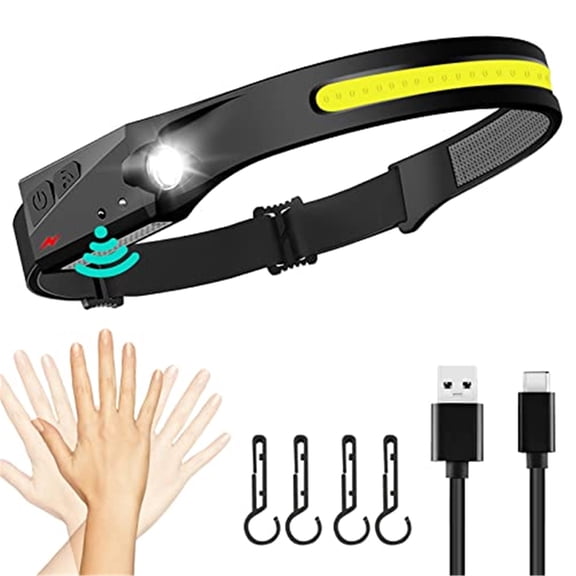 Headlamp Rechargeable 2PCS, 230° Wide Beam Head Lamp LED with Motion Sensor for Adults - Camping Accessories Gear, Waterproof Head Light Flashlight for Hiking, Running, Repairing, Fishing, Cycling