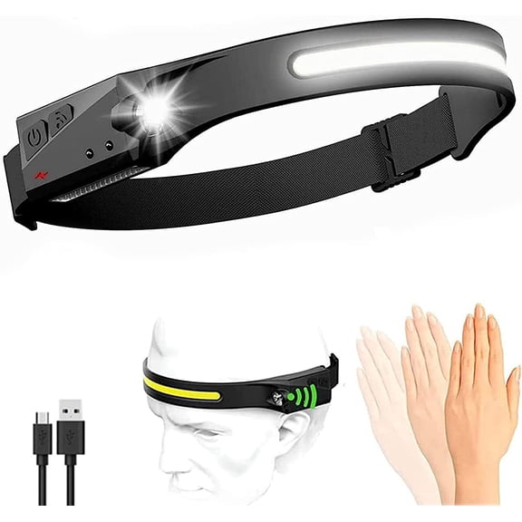 Headlamp Rechargeable Camping Accessories Gear, 230 Wide Beam Head Lamp LED with Motion Sensor, Nite Buddy Headlight Fishing Gear, Waterproof Work Light Flashlight for Camping, Hiking, Repairing