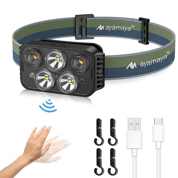 Headlamp Rechargeable, IC ICLOVER 800 Lumen Motion Sensor USB Forhead Light, 6 Modes LED Headlight with White Red Light (1 Pack)