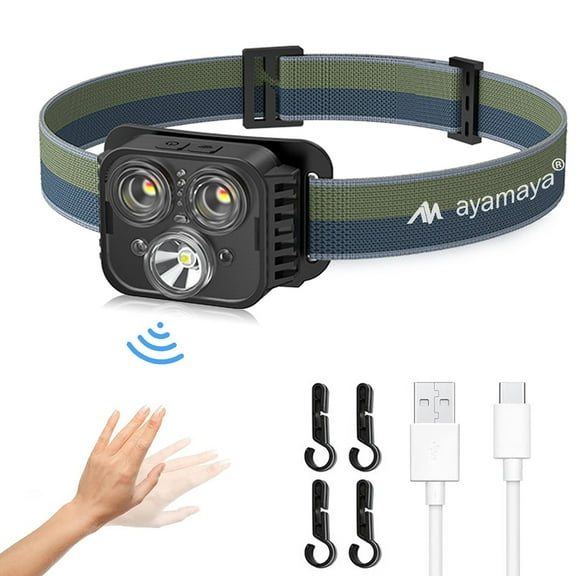 Headlamp Rechargeable, IC ICLOVER 800 Lumen Motion Sensor USB Forhead Light, 6 Modes LED Headlight with White Red Light (1 Pack)