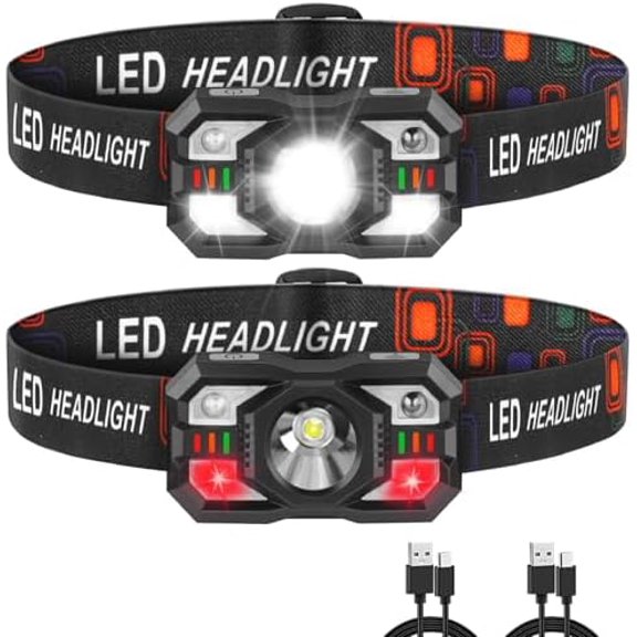 Headlamp Rechargeable, LED Headlamp with Red Light, 2Pack Headlamps for Adults, Head Lamps LED Rechargeable, Headlight Motion Sensor, Head Lights for Forehead Hardhat Running Hunting Camping