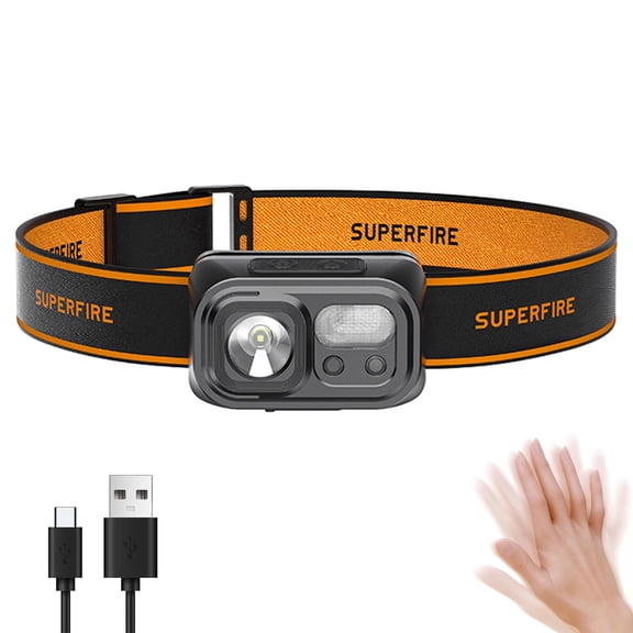 Headlamp Rechargeable with Red Light, 400lm Motion Sensor IPX4 Waterproof Head Torch, 7H Runtime for Outdoor Camping Hiking Fishing Repairing