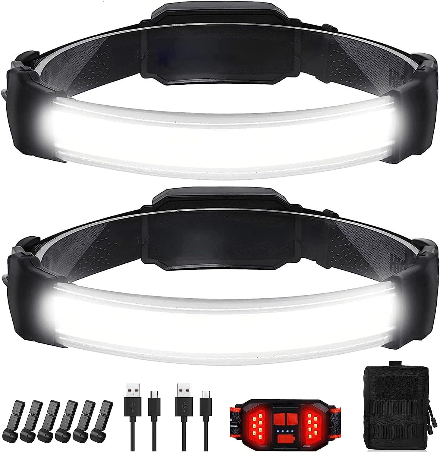 Headlamp Rechargeable,Ultra Bright Upgrade 1500 Lumens 6 Modes Head Lamp Led Rechargeable with Taillight(Individual Control),230°Wide Beam Waterproof Headlamps for Adults Outdoor Camping Running