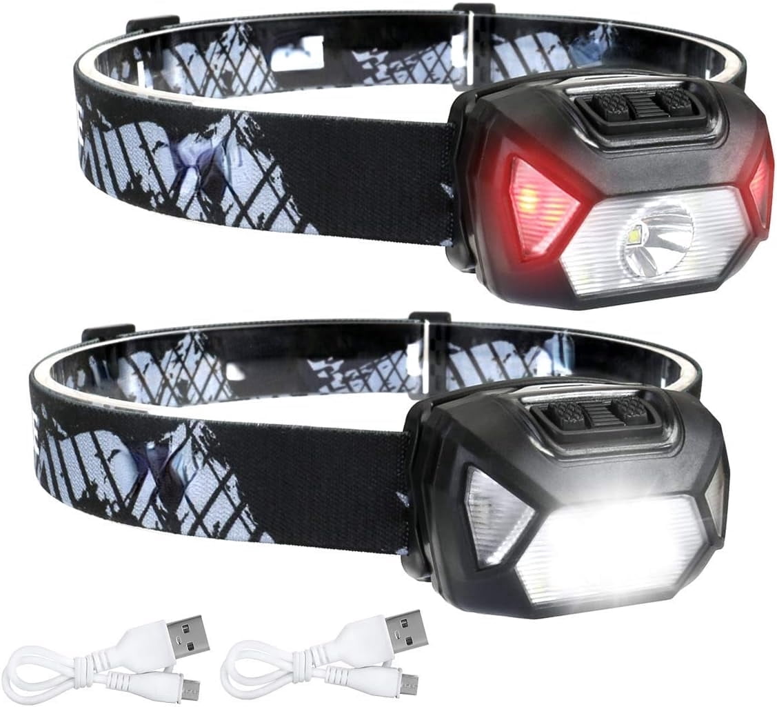 Headlamp USB Rechargeable 6 Lighting Modes IPX4 Waterproof USB Cable Included