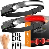 Headlamps Rechargeable with Red Light 2 Pack, 230° Wide Beam Running LED Head Lamp for Adults, Headlights for Head with Motion Sensor, Hard Hat Light Flashlight for Runners, Camping, Hiking, Fishing