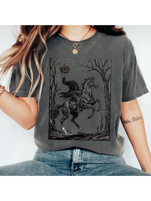 Headless Horseman Halloween Shirt Horror Graphic Tee All Size S-3XL