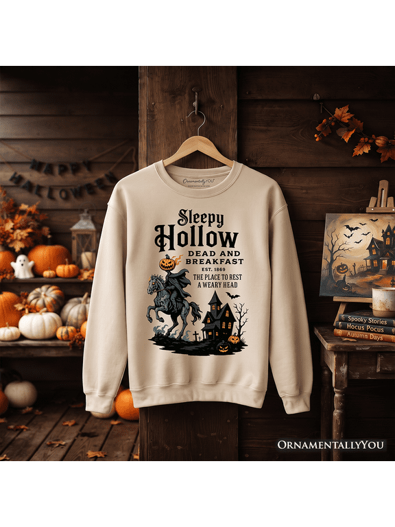 Headless Horseman Sleepy Hollow Halloween Light Sweatshirt, Dead and Breakfast Retro Sweater