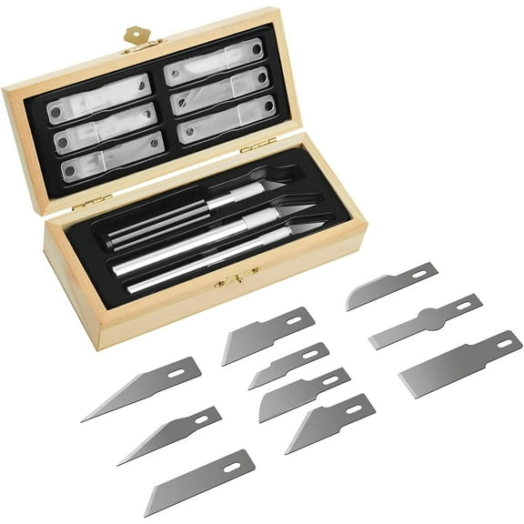Headley Tools Precision Craft Hobby Knife Set (38pcs) with Wooden Chest, Razor Sharp Knives for Scrapbooking, Art Modeling, Sculpture, Wood&Leather Working- Fine Point, Scoring, Chiseling Blades