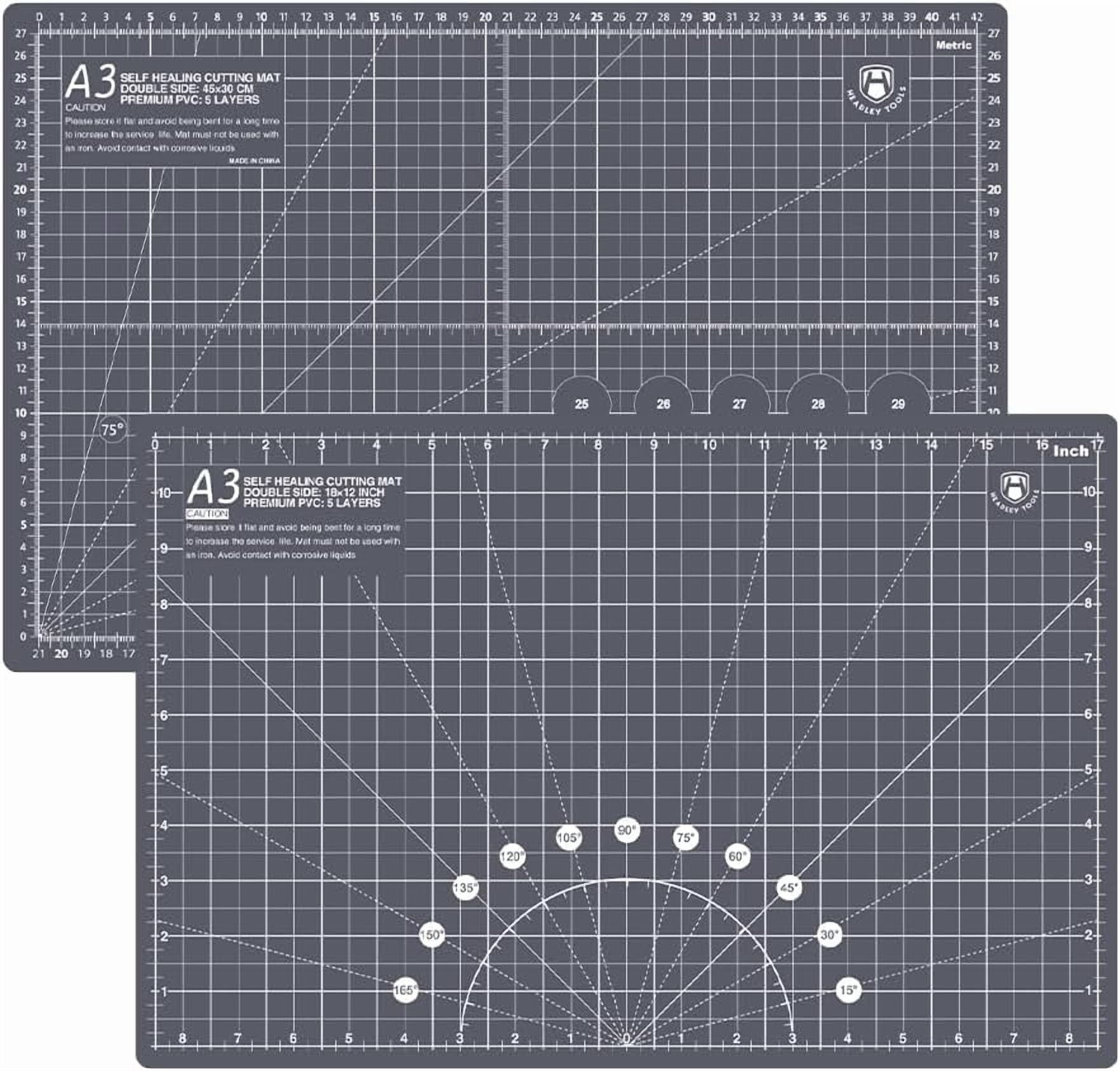 Headley Tools Thickened 24 x 36 Inch Self Healing Sewing Cutting Mat, A1 Rotary Cutting Sewing Mat for Crafts, Double Sided 5-Ply Table Cutting Board for Fabric Quilting Leather Hobby, Grey/Black
