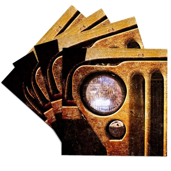 3drose, Headlight and a Radiator of an Old Off Road Vehicle, Set of 4 Ceramic Tile Coasters