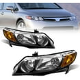 thumbnail image 1 of AS Headlight Assembly for 2006 2007 2008 2009 2010 2011 Honda Civic 4 Door Sedan Headlamp with Black Housing Amber Reflector Clear Park Lens Driver and Passenger Side Pair, 1 of 7