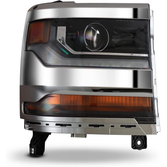 Headlight Assembly for 2016 2017 2018 2019 Chevy Silverado 1500 Xenon/HID,High Low Beam Headlight Replacement with Led DRL,Amber Turn Signal Lights,Passenger Side(Chrome Frame)