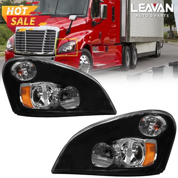 Headlight Assembly Compatible with 2008-2017 Freightliner Cascadia, LED Headlamps Assembly Black Interior Clear Lens Left Driver and Right Passenger Side