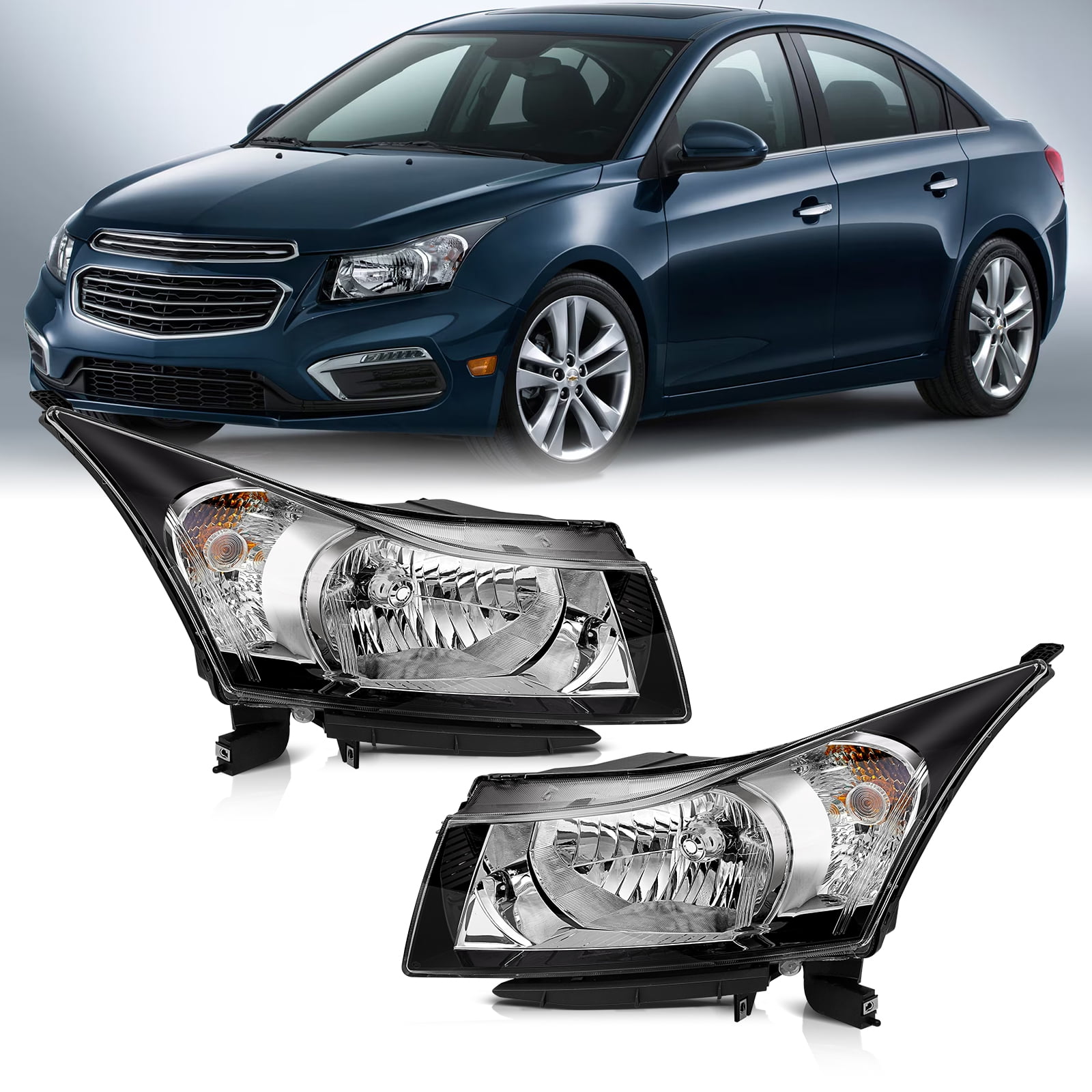 Headlight Assembly Compatible with 2011 2012 2013 2014 2015 Chevy Cruze  2016 Cruze Limited Replacement Headlamp Chrome Housing Clear Reflector  Driver and Passenger Side - Walmart.com, image size:1600x1600
