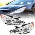 thumbnail image 1 of Headlight Assembly Compatible with 2011-2014 Hyundai Sonata 4 Door Sedan w/Projector Halogen, Not Fit for Hybrid Models, Chrome Housing with Amber Reflector, 1 of 8