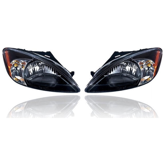 Headlight Assembly - Compatible/Replacement for '00-07 Ford Taurus Centennial Edition - Black Bezel - Pair, Left Driver + Right Passenger Set - 3F1Z13008AA, 3F1Z13008AB - CAPA