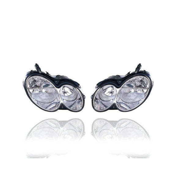 Headlight Assembly - Compatible/Replacement for '03-06 Mercedes-Benz CLK-55/320/350/500, 05-06 C55-Sedan - Halogen - Pair, Left Driver + Right Passenger Set - 2098200661, 2098200561 CAPA
