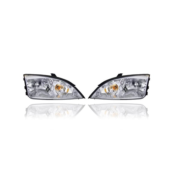 Headlight Assembly - Compatible/Replacement for '05-07 Ford Focus Sedan/Hatchback/Wagon - Halogen - Pair, Left Driver + Right Passenger Set - 7S4Z13008E, 7S4Z13008F