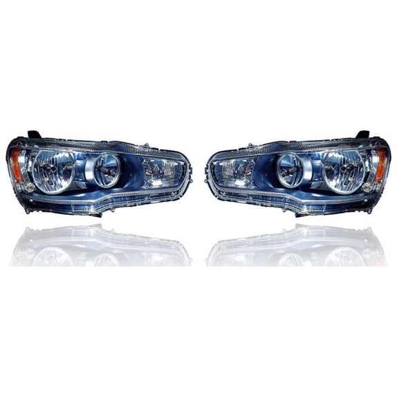 Headlight Assembly - Compatible/Replacement for '08-08 Mitsubishi Lancer, 08-08 Evolution - Halogen - Pair, Left Driver + Right Passenger Set - 8301B076, 8301B075
