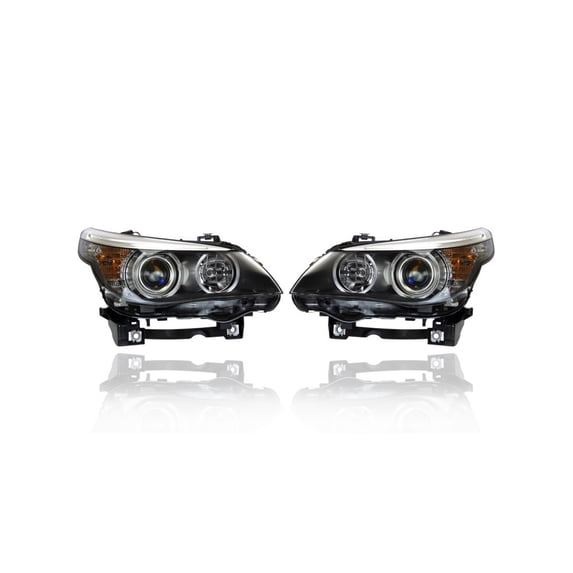 Headlight Assembly - Compatible/Replacement for '08-10 BMW 5-Series Sedan/Wagon - Halogen - Pair, Left Driver + Right Passenger Set - 63127177732, 63127177731 Fits select: 2008-2010 BMW 528