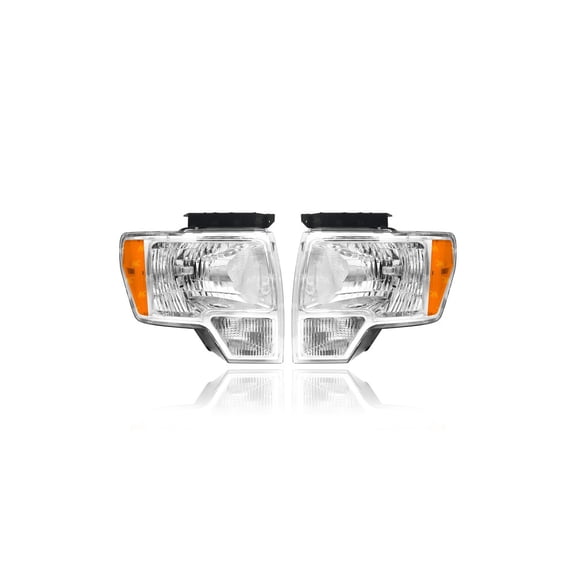 Headlight Assembly - Compatible/Replacement for '09-14 Ford F-150 XLT/XTR/STX/XL/FX4/King Ranch/Lariat/Platinum/Harley Davidson - Chrome - Pair Set - DL3Z13008A, DL3Z13008B