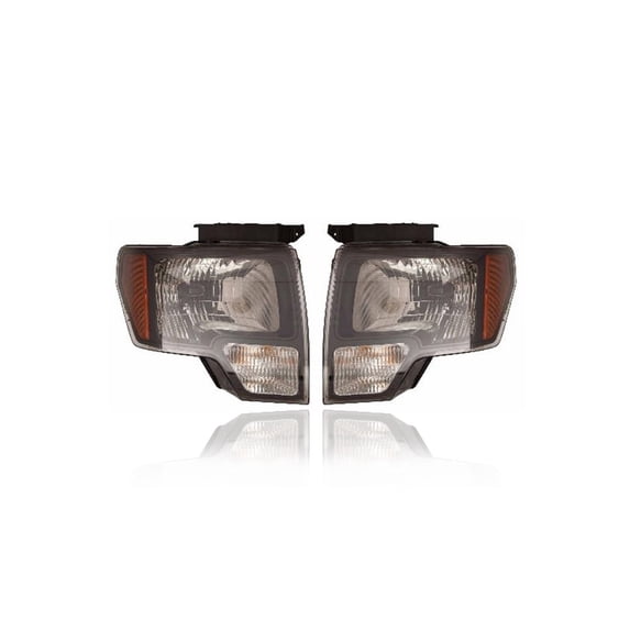 Headlight Assembly - Compatible/Replacement for '10-14 Ford F-150/SVT Raptor - Halogen, Black Interior - Pair, Left Driver + Right Passenger Set - DL3Z13008EB, DL3Z13008EC - CAPA