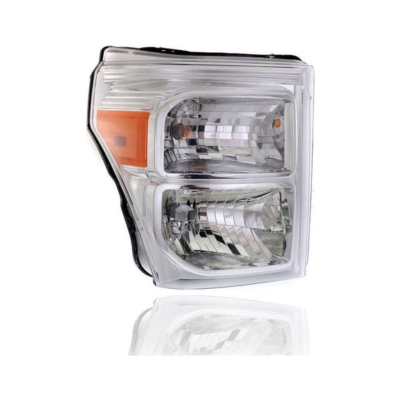 Headlight Assembly - Compatible/Replacement for '11-16 Ford F-250/350 Super-Duty - Halogen/LED, Chrome Interior Bezel - Right Hand - Passenger - BC3Z13008E