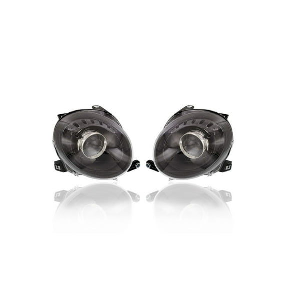 Headlight Assembly - Compatible/Replacement for '12-18 Fiat 500 Hatchback/Convertible - Halogen, Projector Type, Black Trim Without Logo - Pair, Set - 68172230AC, 68172231AC - CAPA