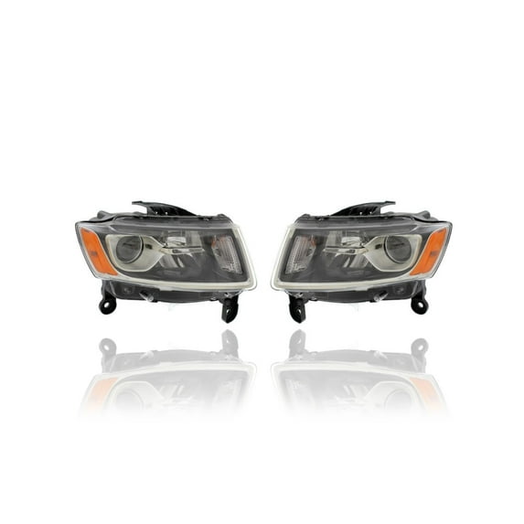 Headlight Assembly - Compatible/Replacement for '14-16 Jeep Grand Cherokee - Standard-Type Halogen Chrome - Pair, Left Driver + Right Passenger Set - 68110996AF, 68110997AF - CAPA