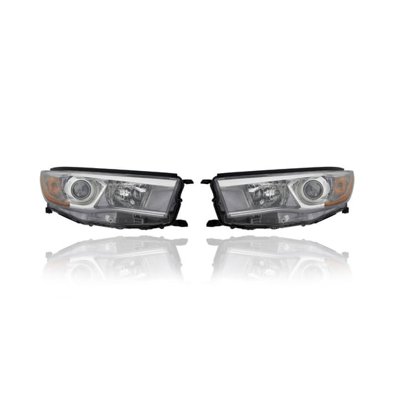 Headlight Assembly - Compatible/Replacement for '14-16 Toyota Highlander/Hybrid-Limited, 15-16 LE/LE Plus/XLE - Smoked Chrome Interior - Pair, Set - 811100E250, 811500E250 - CAPA