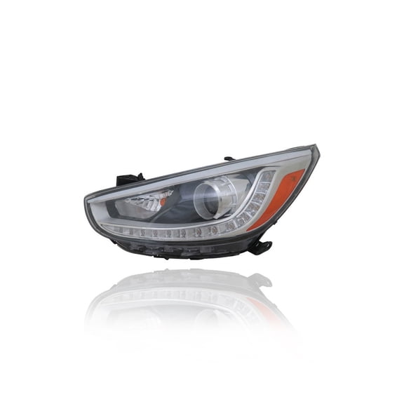 Headlight Assembly - Compatible/Replacement for '14-17 Hyundai Accent Sedan/Hatchback GLS/SE/Sport - Projector Halogen With LED Daytime Running Lamp - Left Hand - Driver - 921011R610